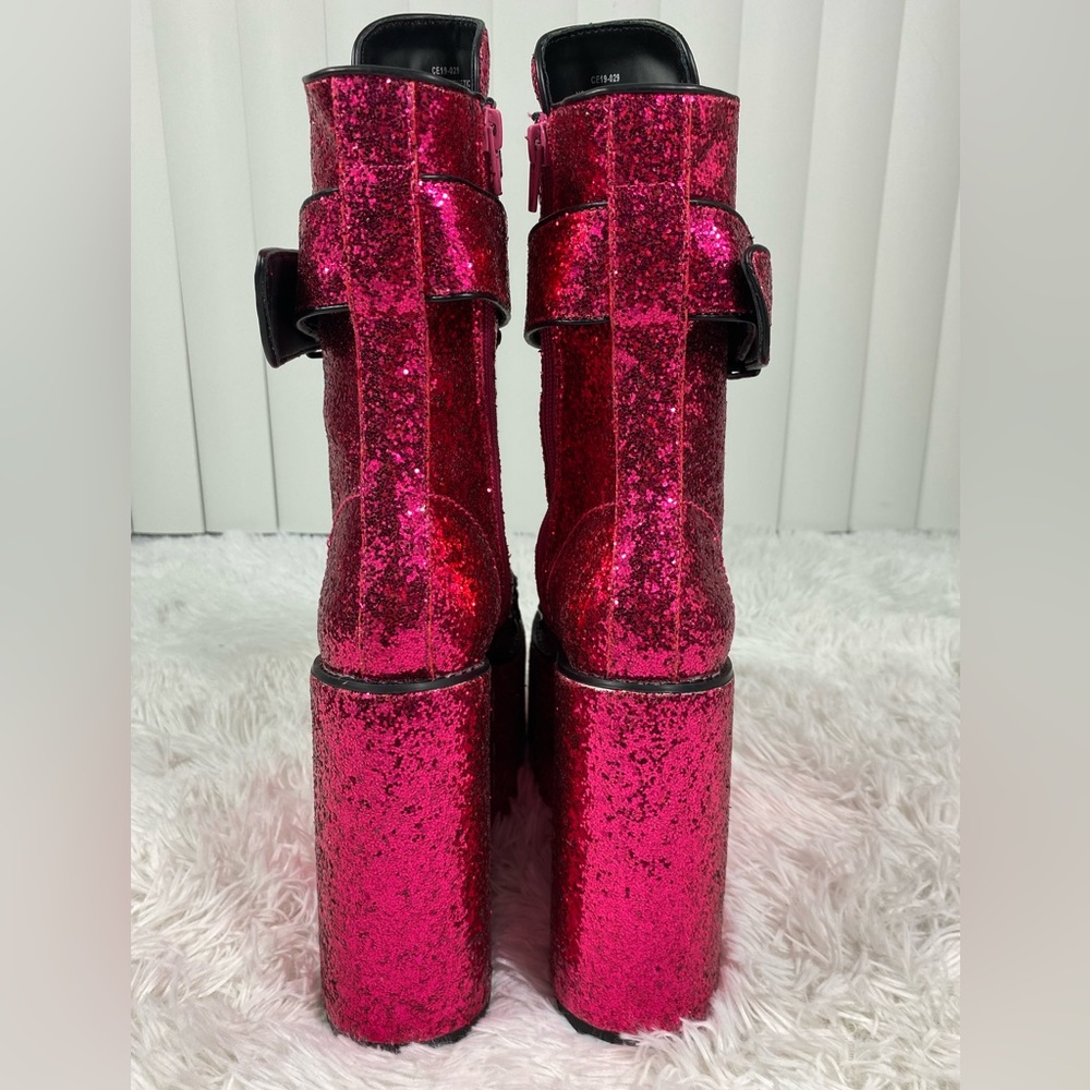 💔SOLD💔CLUB EXX Sugar Coated Traitor Ultra High Platform Boots Glitter Lace Up - Picture 4 of 16